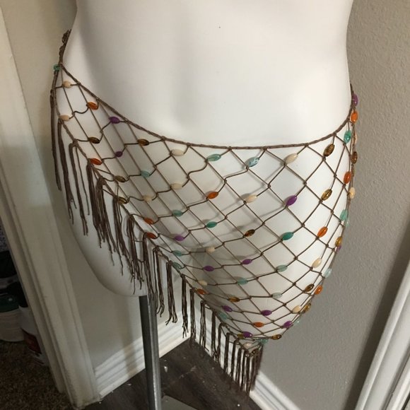 Hand Beaded Hip Scarf - Beach Wrap, Over Jeans Handmade Dr4 - Picture 5 of 7